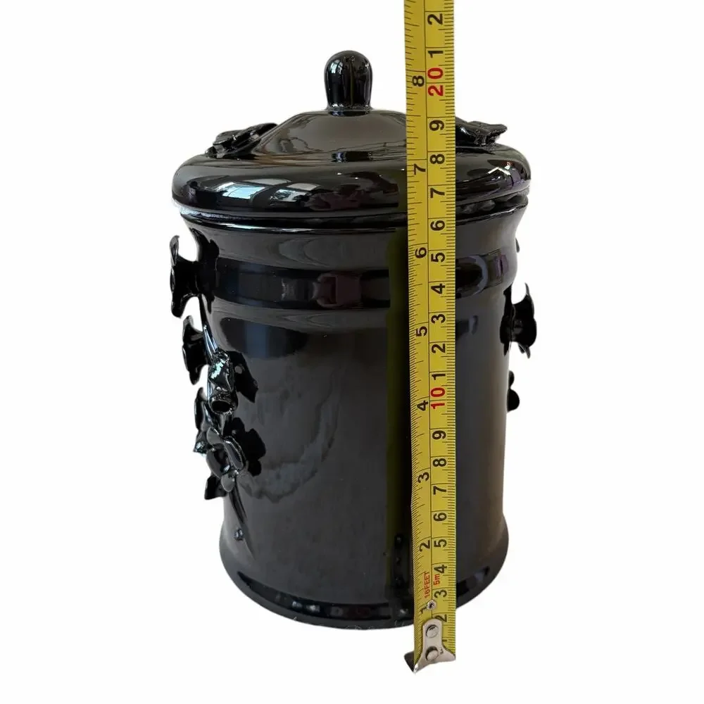 Potters Studio Black 3D Floral Canister w/ Lid 8.5in Halloween Cookie Jar NEW